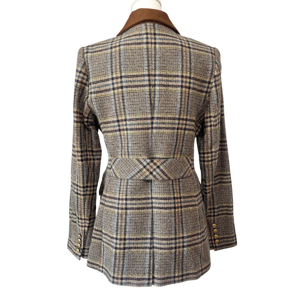 NWT SMYTHE Patch Pocket Wedding Blazer Tan Plaid Gold Buttons Size 8 - Picture 4 of 12